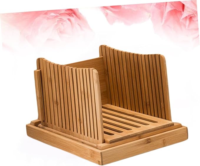 DECHOUS Bamboo Bread Slicer Guide with Crumb Tray Adjustable Loaf Slice Cutter for Homemade Bread Toast Bagels Sandwiches Foldable Kitchen Cutting Board 13.77 X 8.07 X 6.10 in