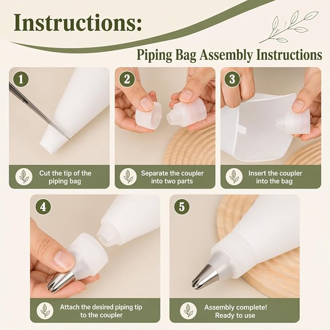 9 PCS Professional Cake Decorating Supplies Kit - Reusable Silicone Pastry Bags and Stainless Steel Icing Piping Tips Set with Couplers and Scrapers, Baking Frosting Tools for Cupcakes, Cookies