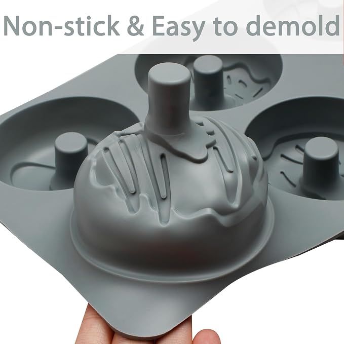 Silicone Donut Molds, 6-Cavity Non-Stick Baking Pan with Decorative Designs for Chocolate Desserts, Gray, 10.8 x 6.7 x 1.3 inches