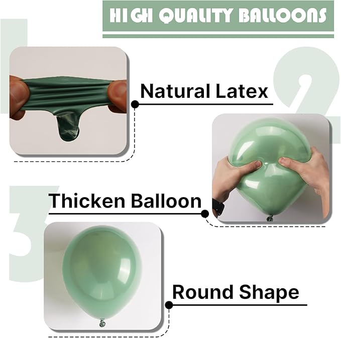 PartyWoo Dusty Green Balloons 100 pcs Different Sizes of 18 12 10 5 Inch Matte Sage Olive Boho Green Eucalyptus Latex Balloon Arch Kit Garland for Wedding Baby Shower Party Decorations Green-F03