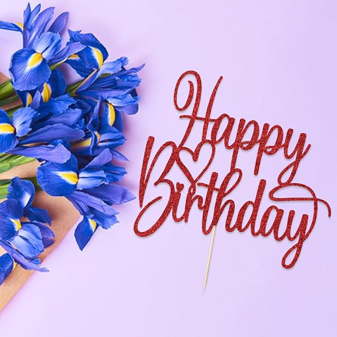 Handmade Glitter Happy Birthday Cake Topper- Fabulous Cake Decoration,Anniversary/Birthday Party Decoration Supplies (red)