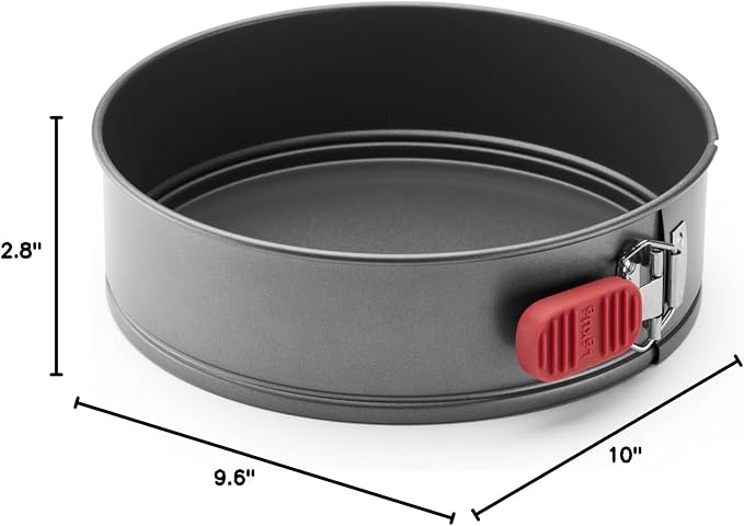 Lékué Non-Stick Round Springform Cake Tin - 9.5" Carbon Steel Oven Baking Pan with Platinum Silicone Handle, Even Heat, Dual Non-Stick Ceramic Coating, Scratch Resistant, PFOA & PFA-Free, 9.6x10x2.8"