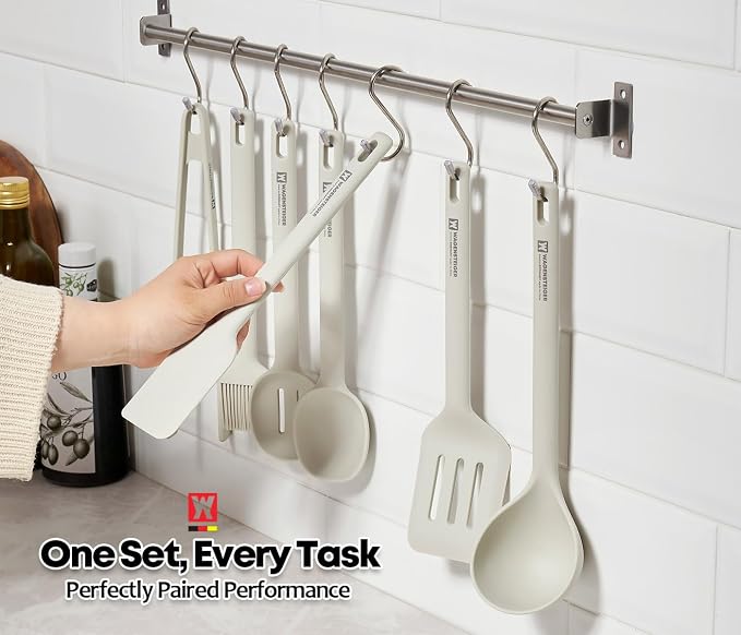 Wagensteiger Light Gray Silicone Cooking & Serving Spoon: Cooking Utensil with Heat Resistant, Non-stick Cookware Safe, Gentle Head Design, BPA Free (11.02inch x 2.56inch Solid)