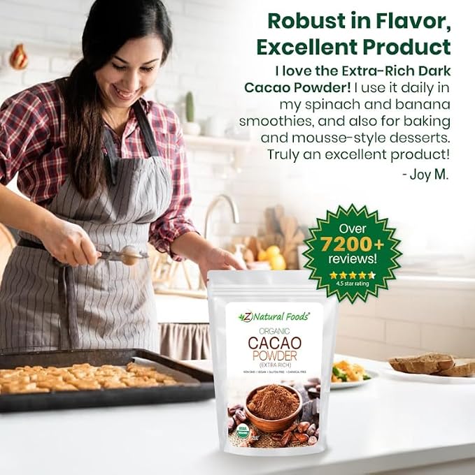 Z Natural Foods Organic Cacao Powder, Nutrition-Packed, Extra-Rich Dark Chocolate Flavor, Perfect for Chocolate Recipes, Shakes, or Smoothies, Non-GMO, Vegan, Gluten-Free, Kosher, 2 lbs