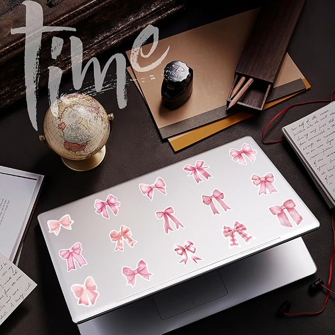 100 Pcs Coquette Bows Stickers Cute Aesthetic Pink Bow Sticker for Adults Women Pink Bows Vinyl Waterproof Stickes for Water Bottles Laptops Phone Luggage Guitar