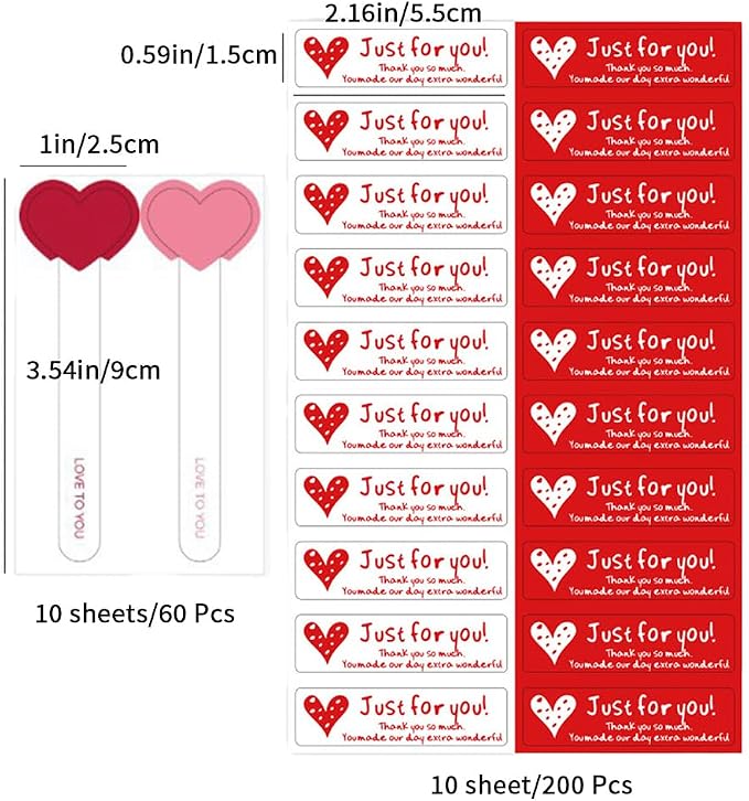 260Pcs Handmade Food Retail Package Seal Labels, Baking Label Stickers for Valentine's Day Lollipop Cake Gift Box Tamper Evident Self-Adhesive Stickers, 2 Design