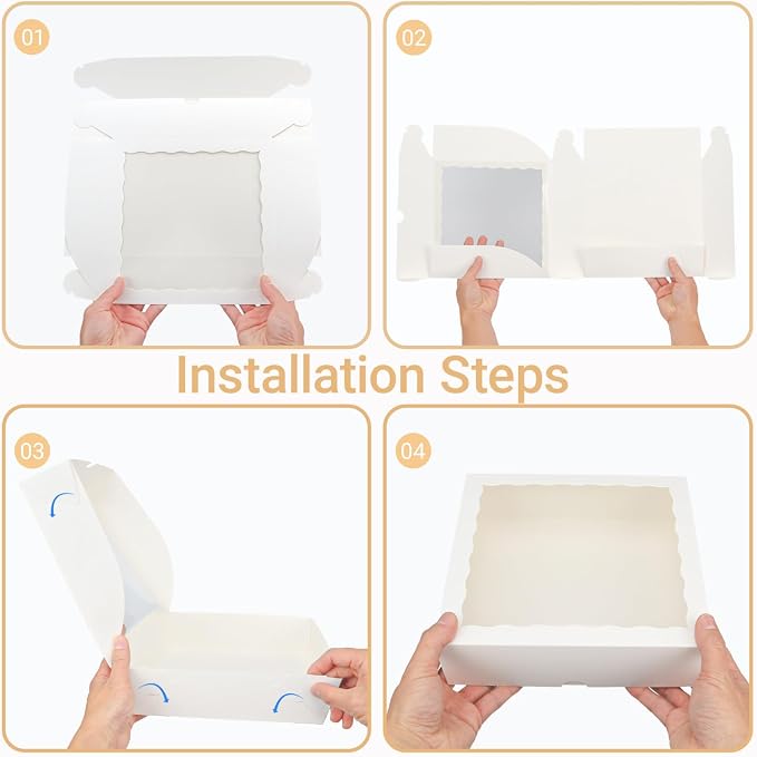 White Bakery Boxes (6pcs, 9x9x2.5 Inches) – For Valentine's & Christmas: Ideal for Cookies, Pie, Chocolate Covered Strawberries, Breakable Heart & Charcuterie