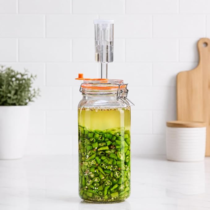 2L Fermentation Jar, Wide Mouth Glass Fermenting Kit wit Airlocks, 2-Pack | Fermentation Glass Jars With Self-Burping Airlocks for Sauerkraut, Kimchi, Pickles, Mead, Cider and Other Homemade Ferments