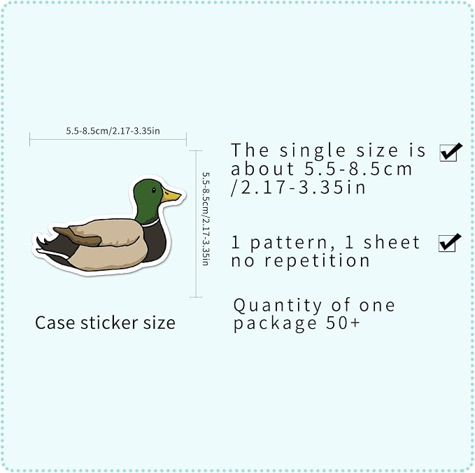 Duck Hunting Stickers, 50Pcs Wild Mallard Duck Decals Cute Waterfowl Bird Stickers for Water Bottle Laptop Skateboard Luggage Tumbler Scrapbook Gifts for Duck Lovers Teens Adults