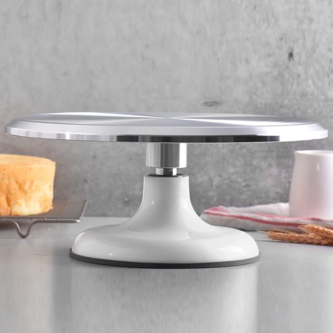 Fdit Cake Decorating Turntable, 10 Inch, Aluminum Alloy, Silent Bearing, Revolving Cake Stand, White