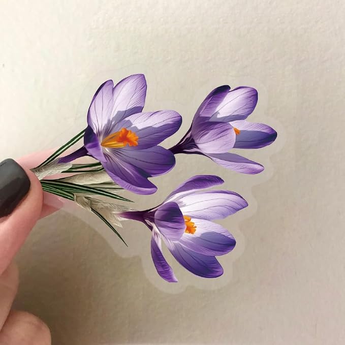 50Pcs Transparent Purple Flowers Stickers