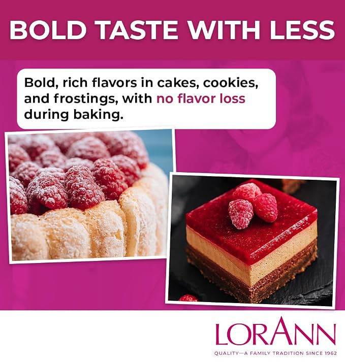 LorAnn Oils Raspberry Bakery Emulsion: True Essence, Ideal for Boosting Fruit Tones in Cakes, Cookies & Desserts, Gluten-Free, Keto-Friendly, Extract Substitute Essential for Your Kitchen,16 Oz