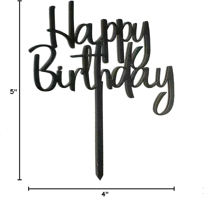Black Acrylic Happy Birthday Cake Topper Decoration Cupcake Topper For Birthday Party Decorations Supplies(Black 10)
