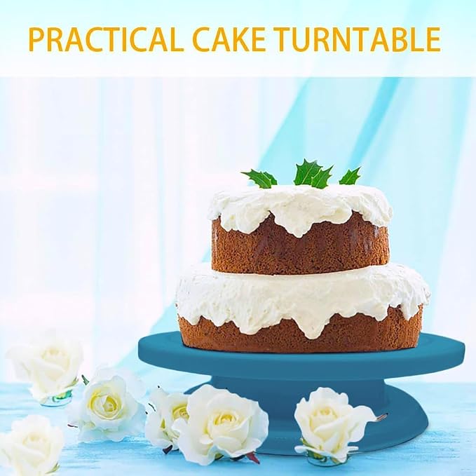 Cake Turntable Stand, 11 Inch/28CM Revolving Cake Decorating Stand with Blue Painting, Bakery Supplies for Cakes, Cupcakes & Pastries