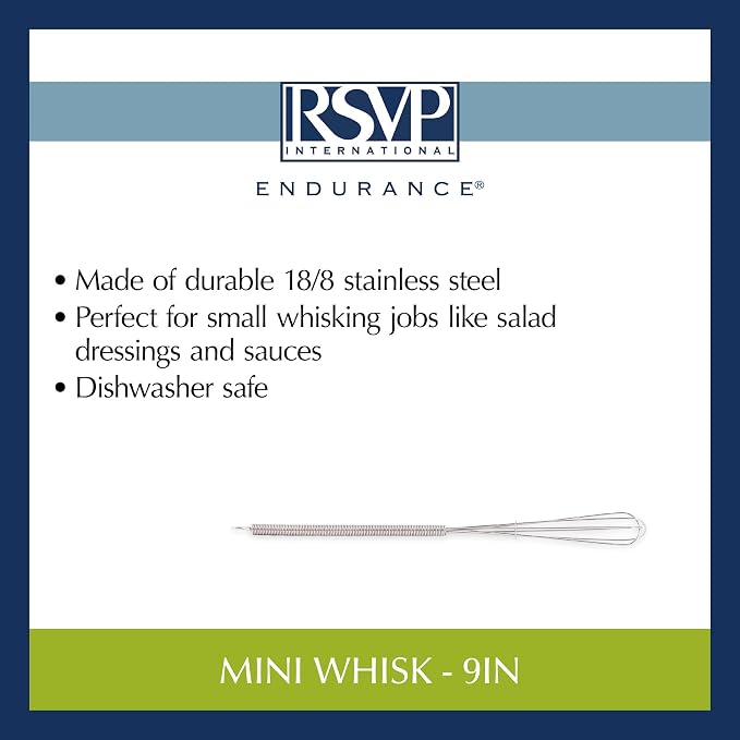 RSVP International Kitchen Tool Collection, Stainless Steel, Dishwasher Safe, Whisk, 9"