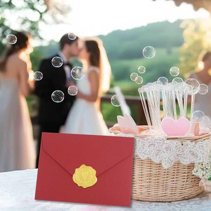 20 Pack 4x6 Red Linen Envelopes with Gold Wax Seals - Handmade Look A6 Vintage Envelopes & Self-Adhesive Seal Stickers for Greeting Cards, love letter, Wedding, Party Invitation