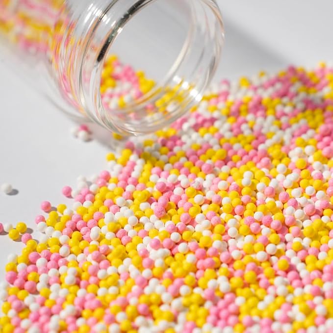 Nonpareils White Pink Yellow Edible Pearl Sprinkles for Cake Decorations 130g/4.6oz, Baking, Ice Cream, Cookies, Cupcake Topper Edible Pearls Sprinkles - White Sugar Pearls for Cake Decorating 130g/4.6oz (2mm Yellow Pink)