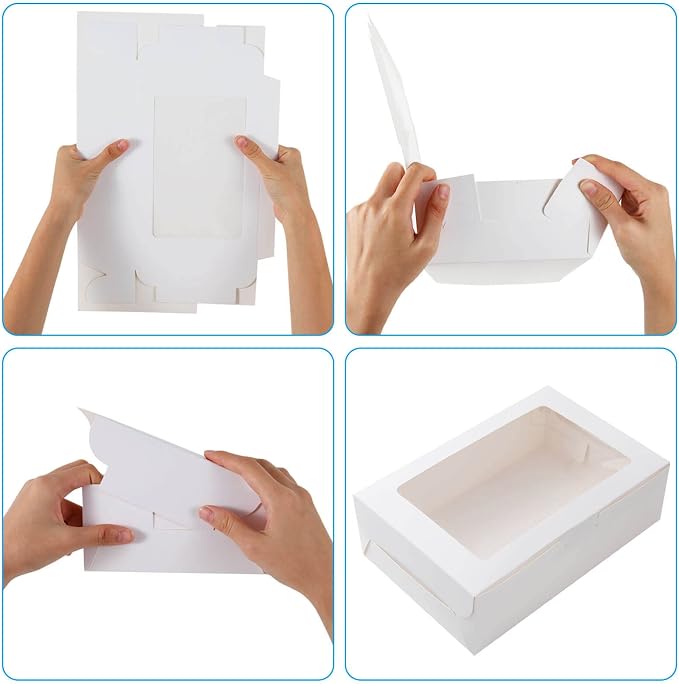 50 Pack White Bakery Boxes with Window, 9x6x3 Inch, for Pastry, Dessert, Pies Packaging, Great for Birthday Party