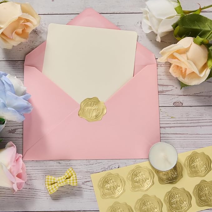 300 Pieces Embossed Gold Foil Stickers, Gold Magnolia | For Envelopes, Wedding Invitations, Christmas Greeting Cards