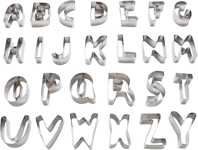 Alphabet Letter Cookie Cutter Set (A - Z)- 26 Pcs Large Stainless Steel Letters Fondant Cutter Set Biscuit Dough Mold Tools for Birthday, Christmas, New Year and Holiday Party Decorations (Gift Box)