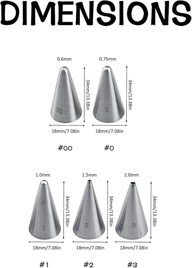 Small Piping Tips for Writing Detail,Icing Tips for Cookie Decorating,Round Tips #2,#00,#0,#1,#3 for Cakes Cupcakes Cookies Royal Icing