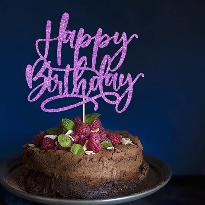 Kaoenla Happy Birthday Cake Topper,Purple Glitter handwork Happy Birthday Cake Decoration Suitable For Anniversary/Birthday Party Decor