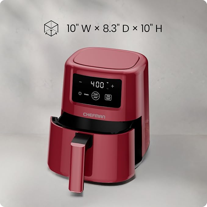 CHEFMAN 2 Qt Mini Air Fryer – Digital Space-Saving Compact Air Fryer with Nonstick and Dishwasher Safe Basket, Quick & Easy Meals in Minutes, Features Digital Timer and Shake Reminder – Red