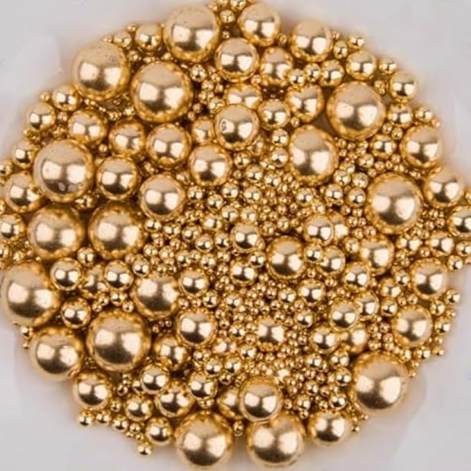 Sentovac Bright Gold Pearl Sugar Sprinkles for Cake Decorating | Mixing Size Cupcake Toppers | 1 Bottle 4.23oz/ 120g Decorating Celebrations Wedding Shower Party Chirstmas Supplies