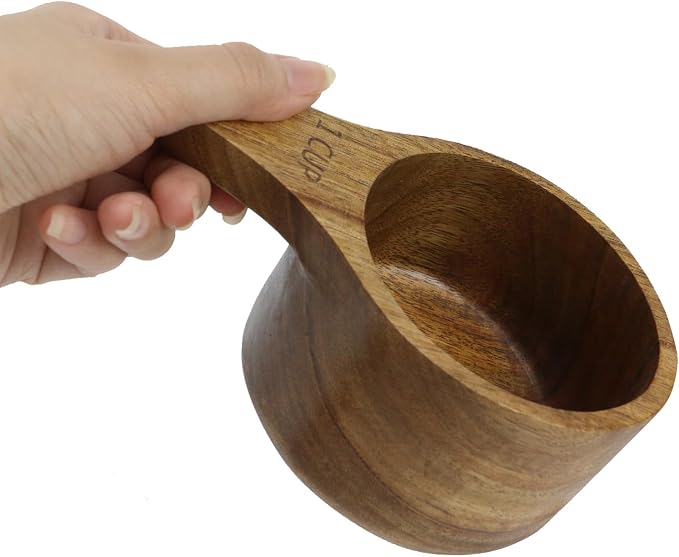 1PCS 1 Wooden Measuring Cup and Measuring Spoon Kit for Baking Cooking Spice Coffee Tea Milk Powder
