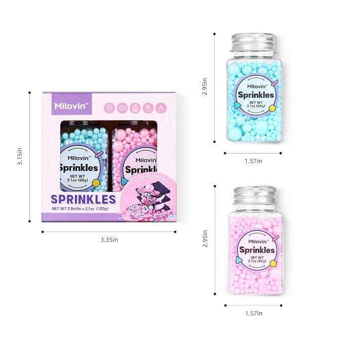 Edible Pink and Blue Sprinkles for Cake Decorating, Pink Pearl Sprinkles, Blue Pearl Sugar Sprinkles for Macaron, Cake, Cupcake, Waffles, Cookies, and Ice Cream(120g/4.2oz)