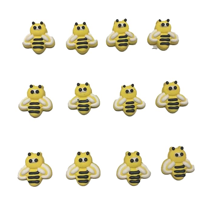 Sentovac 12 Pcs Bees Icing Cake Decoration Edible Sprinkles DIY Candy Dessert For Cookie Cake Cupcake Topper Icing Frosting Vanlentine Halloween Christmas Decoration Supplies