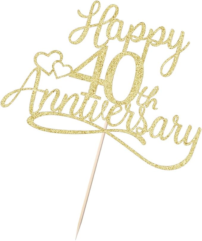 Sleyberoy Glitter Happy 40th Anniversary Cake Toppers -Wedding Anniversary Party Decorations,40th Wedding Anniversary, Company Anniversary Party, Birthday Party Decorations (40 Gold)