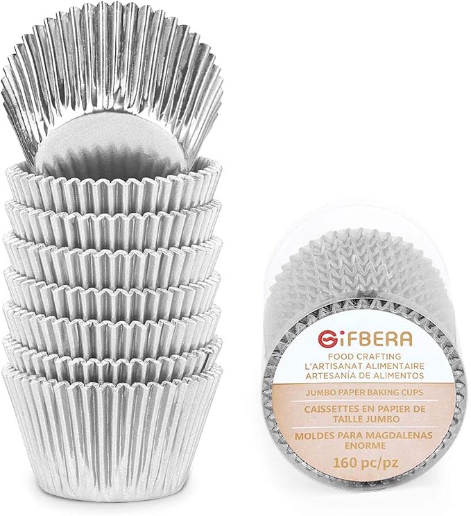 Gifbera Silver Foil Jumbo Cupcake Liners Metallic Muffin Baking Cups, 160-Count