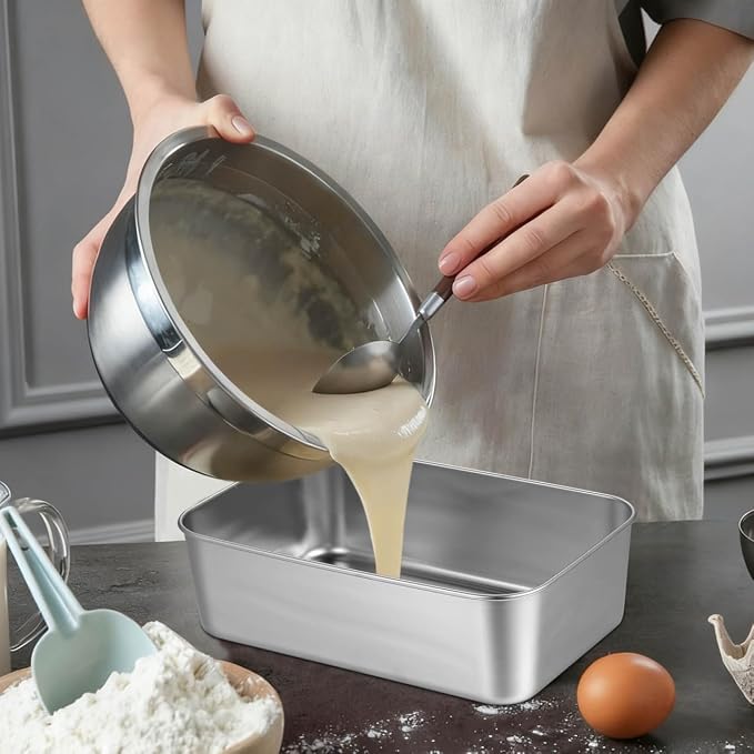 Kichvoe Stainless Steel Loaf Pan with Lid 9.05X5.90X2.55In Bread Baking Tray for Homemade Cakes Desserts Even Heat Distribution Kitchen Bakeware