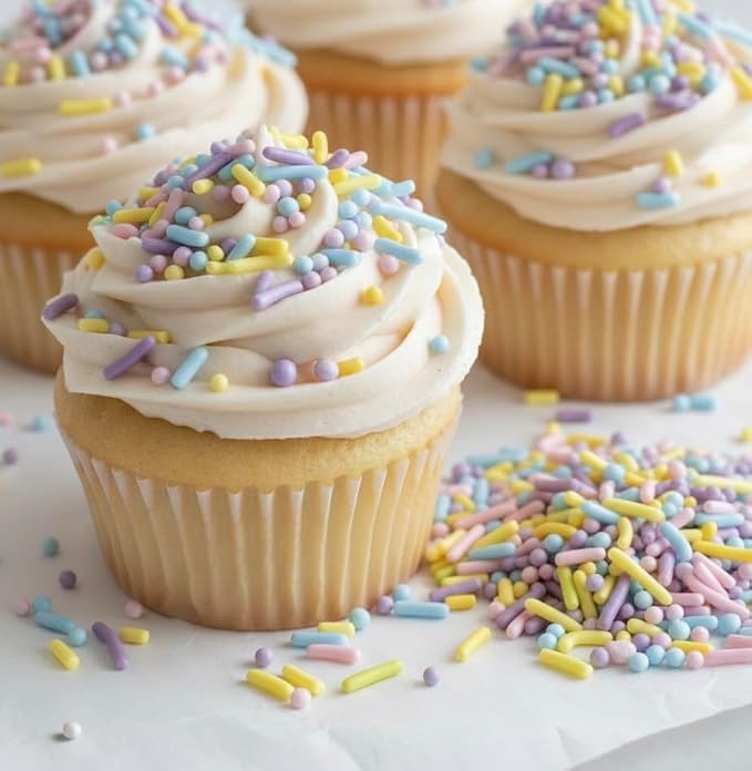 Manvscakes, Pastel Rainbow Sprinkles, Dye Free Cake Decorations, Nut and Gluten Free, Easter Cupcake Topping, 3oz