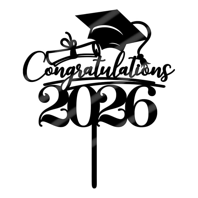 Congratulations 2026 Graduation Cake Topper,Congrats Grad Cake Decor - 2026 High School/College/Senior Graduation Party Decorations Supplies (black Acrylic 2)