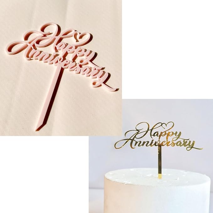 Happy Anniversary Cake Topper Happy Anniversary Cake Decorations for Party Decorations (gold pink heart)