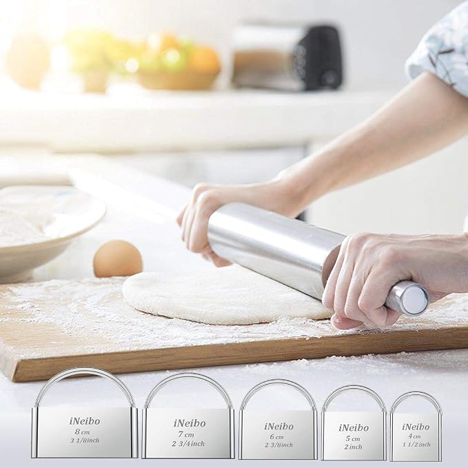 iNeibo Biscuit Cutter Set (5 Pcs/Set), Square Cookies Cutters with Handle, Professional Stainless Steel Pastry Dough Tools Metal Baking Tools Set