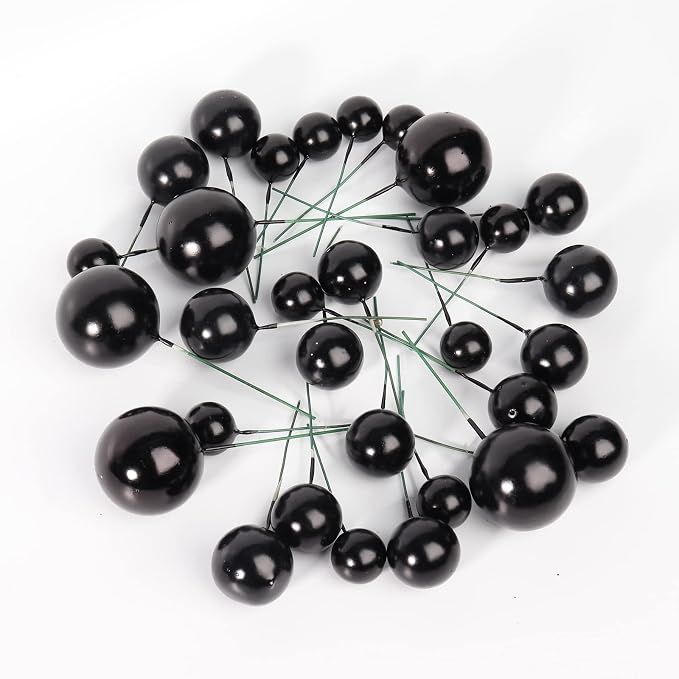 30 PCS Balls Cake Topper DIY Cake Insert Toppers Ball Cake Picks Cupcake Topper for Birthday Party Baby Shower Wedding Cake Decoration(Black)
