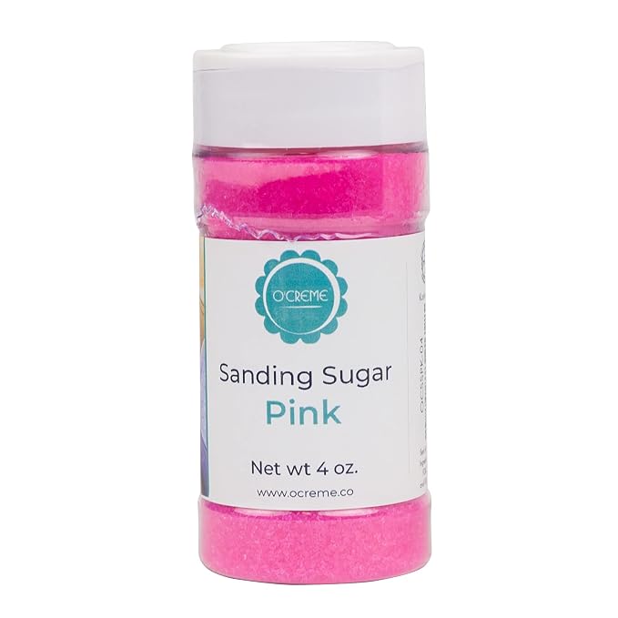 O’Creme Sanding Sugar for Cookie Decorating – Eye-Catching Pink Sugar Crystals for Unique Cake Toppings – Extra Sugar for Cake Toppings, Cupcakes and Cookies – Ideal Decoration Solution - 4 Oz, Pink