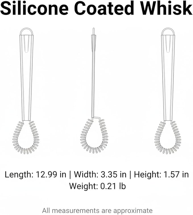 For Non-Stick Saucepans and Deep Bowls: 13-Inch Silicone Coated Whisk with Stainless Steel Core for Eggs, Batters, and Gravies