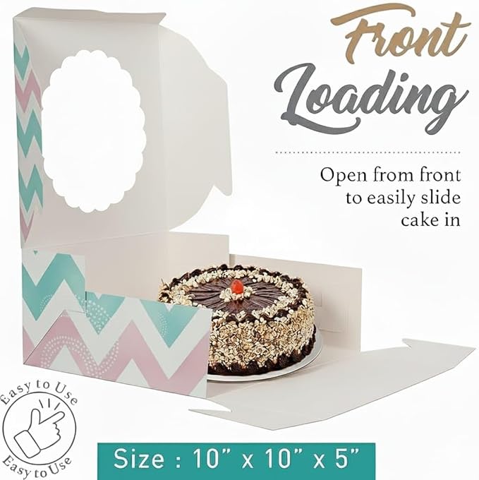 mudrit Cake Boxes with Window 10 Pcs Bakery Boxes for Cakes, Donuts, Brownies, Pie, Pastries and Christmas Cookies: Size 10x10x5 Inches