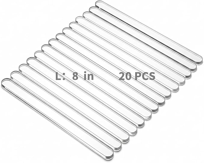 20pcs 8in*10mm Acrylic Cake Topper Sticks - 5mm Flat Clear Plexiglass Sticks for Cupcake Toppers, Cake Pops, Lollipops - Strong Unbending Transparent Decorating Sticks (20pcs 8in*10mm)