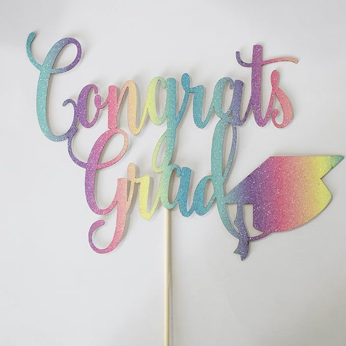 Congrats Grad Cake Topper,2026 Graduation Cake Topper, Congrats Grad Decorations,2026 High School/College/Senior Graduation Party Decorations Supplies. (Chroma)