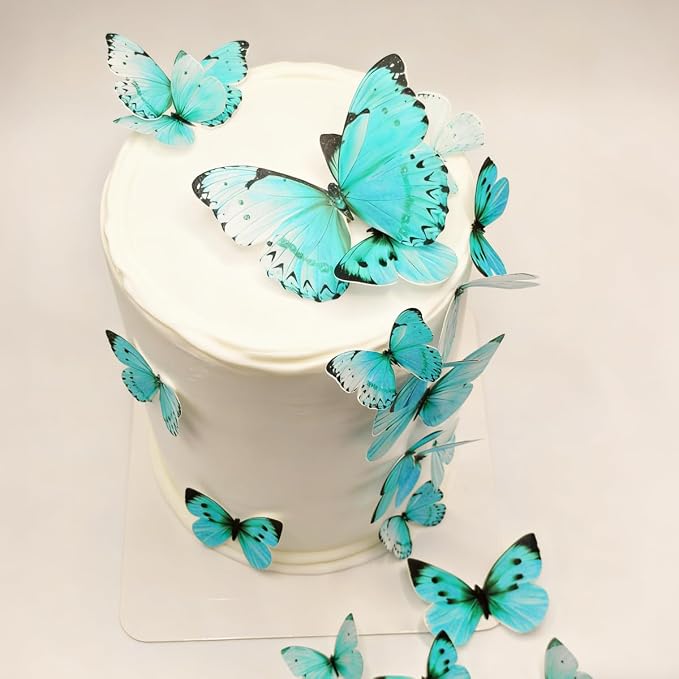 Wafer Edible Butterflies for Cake Decorating Teal Butterfly Cake Toppers & Cupcake Decorations 19x