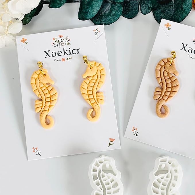 Xaekicr Seahorse Polymer Clay Cutters for Earrings - Ocean Style Clay Earring Cutters for Jewelry Making, 2 Pcs Clay Tools
