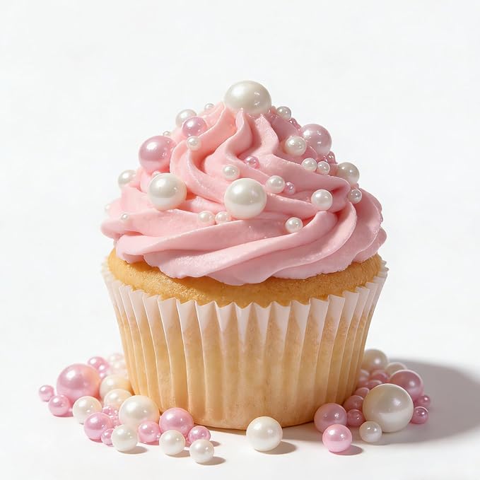 Sprinkles Edible Pink White Pearl Sugar Sprinkles Candy 142g/5.01oz Mix Size Pink White Pearls Baking Cupcake Toppers Cookie Ice Cream Decorations for Wedding Parties Valentines Day