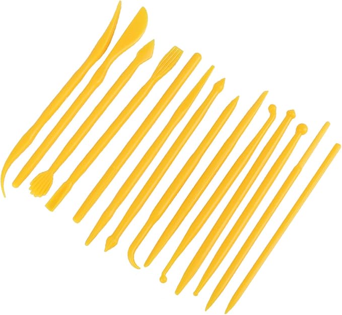 Saluaqui Modeling Tools for Plastic Kits Clay Scu 14Pcs DIY Plastic Clay Sculpting Set Modeling Tools for Pottery and Fondant Ergonomic Handle and Portable Design (Yellow)