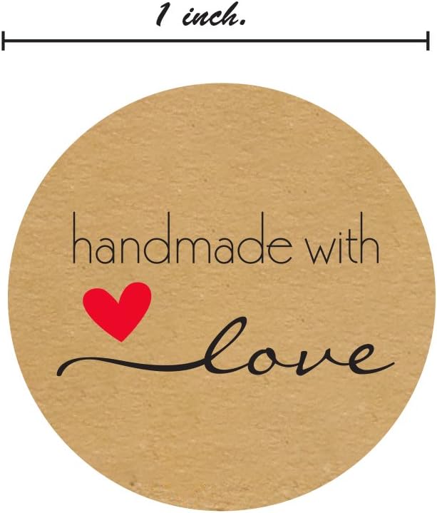 1" Small Round Brown Kraft Handmade with Love Stickers / 500 Small Business Craft Label Roll/Made in The USA