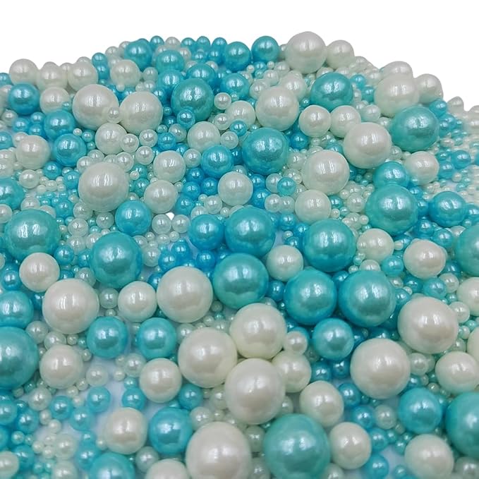 Edible White Blue Sugar Pearls Candy Sprinkles 120G/ 4.23Ounce Baking Cake Sprinkles Cupcake and Cake Topper Cookie Decorations Wedding Party Valentines Halloween Christmas Supplies